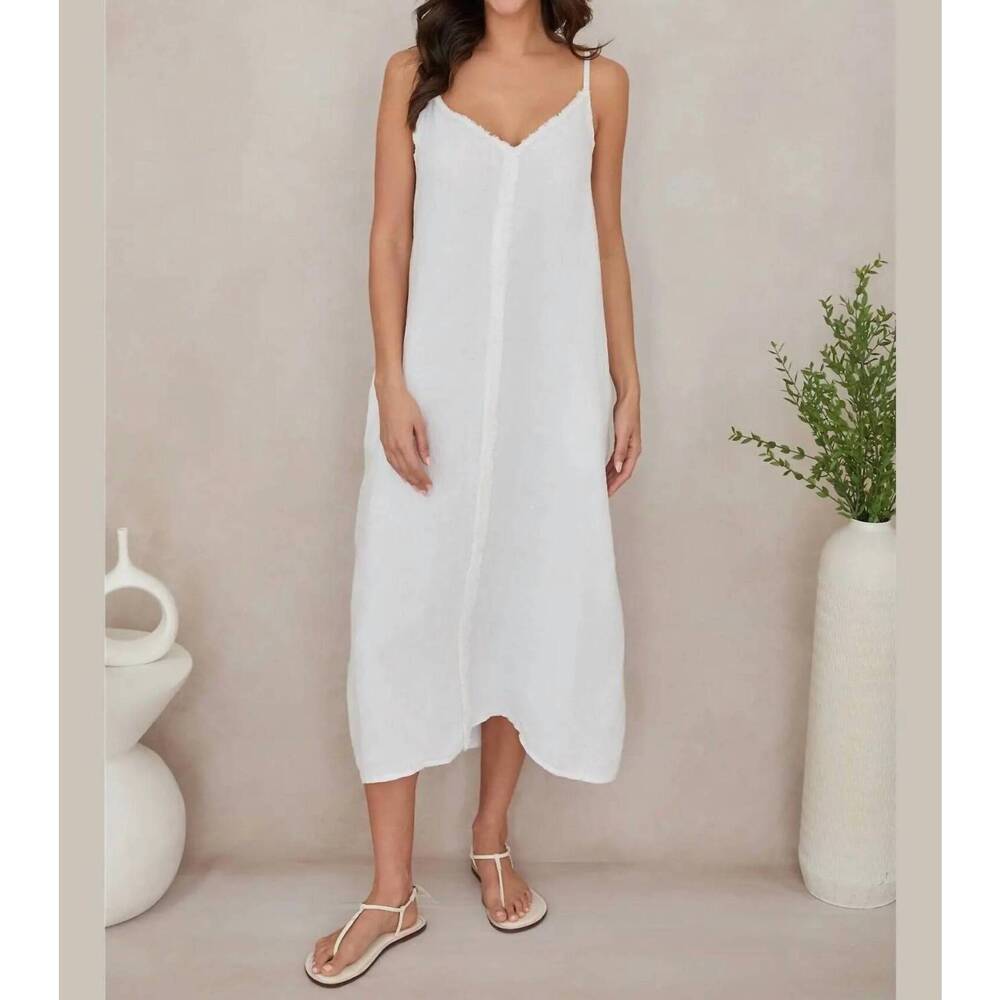 NEW MILIO MILANO raw edge seam maxi dress with pockets in white